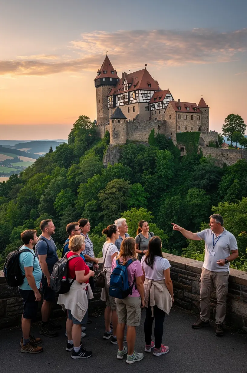 Reisende genießen eine informative Führung durch ein Museum zur deutschen Geschichte und Kultur.